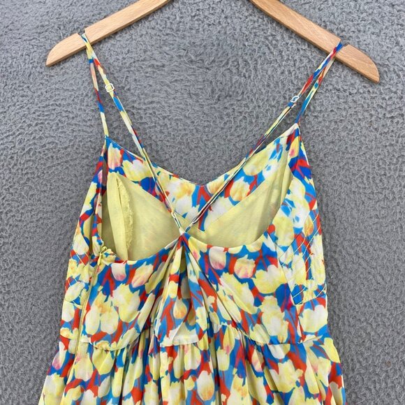 Badgley Mischka Dress Womens 8 Yellow Blue Multi Floral Ombre Maxi Flowy Ruched* - Picture 4 of 12